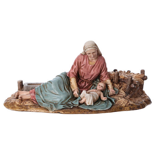 Virgem deitada com Menino Jesus para presépio Moranduzzo com figuras em resina de 15 cm de altura média 1