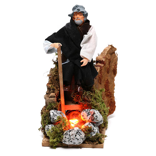 Pastor perto da fogueira com luz terracota e plástico para presépio com figuras de 12 cm de altura média 1