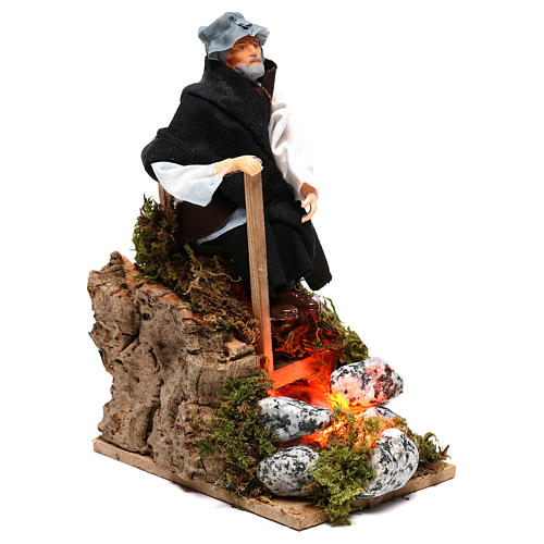 Pastor perto da fogueira com luz terracota e plástico para presépio com figuras de 12 cm de altura média 3