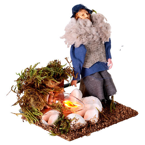 Shepherd at a fire with lights terracotta and plastic, 12 cm nativity 3