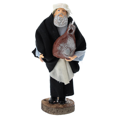 Shepherd with ham for Nativity scenes of 12 cm in terracotta and plastic 1
