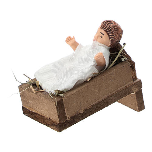 Enfant Jésus dans le berceau terre cuite et plastique crèche de 12 cm 2