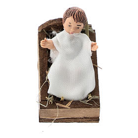 Baby Jesus in manger terracotta and plastic, 12 cm nativity