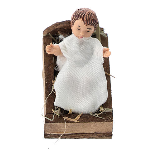 Baby Jesus in manger terracotta and plastic, 12 cm nativity 1