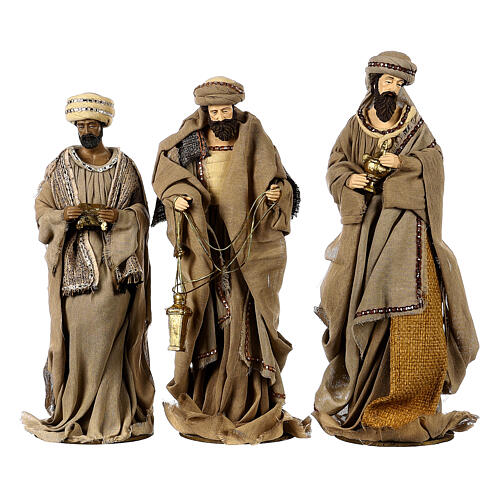 Three Wise Men 40 cm Shabby Chic style in resin and tempera with clothes made of beige gauze 1
