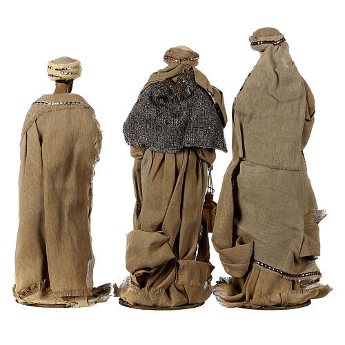 Three Wise Men 40 cm Shabby Chic style in resin and tempera with clothes made of beige gauze 11