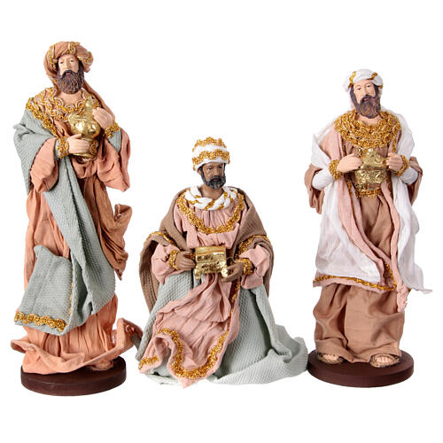 Three Wise Men in resin and fabric with golden details 30 cm 1