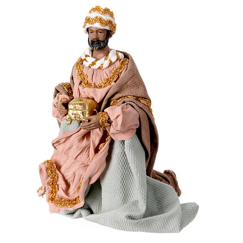 Three Wise Men in resin and fabric with golden details 30 cm 2