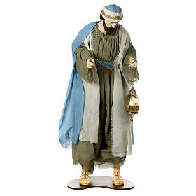 Nativity scene Magi 120 cm, in resin and fabric, with green and grey clothing