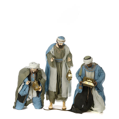 Nativity scene Magi 120 cm, in resin and fabric, with green and grey clothing 1