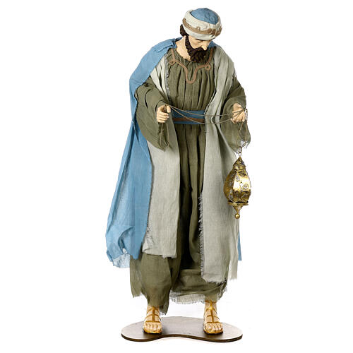 Nativity scene Magi 120 cm, in resin and fabric, with green and grey clothing 2