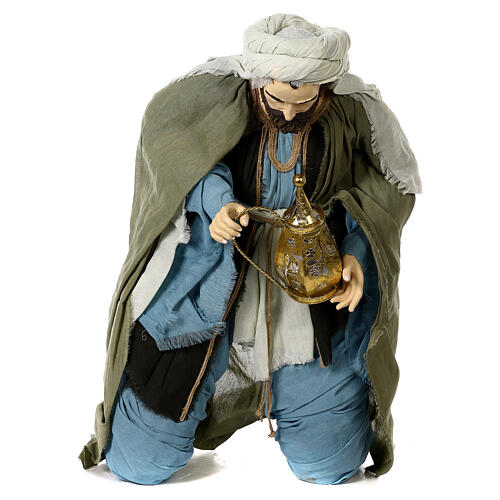 Nativity scene Magi 120 cm, in resin and fabric, with green and grey clothing 4