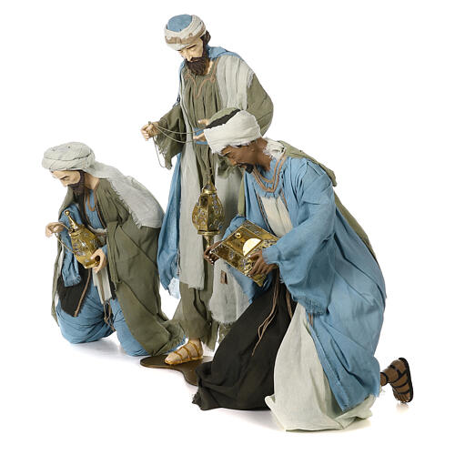 Nativity scene Magi 120 cm, in resin and fabric, with green and grey clothing 5