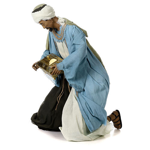 Nativity scene Magi 120 cm, in resin and fabric, with green and grey clothing 7