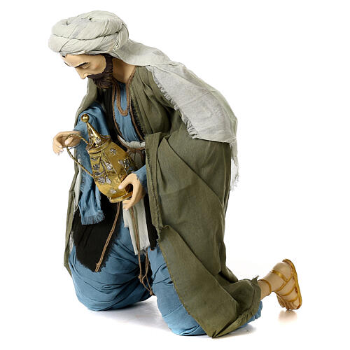 Nativity scene Magi 120 cm, in resin and fabric, with green and grey clothing 8