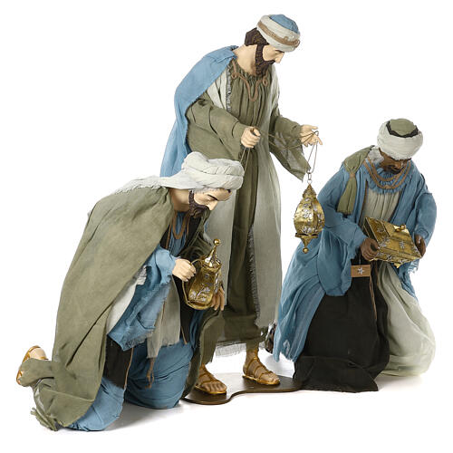 Nativity scene Magi 120 cm, in resin and fabric, with green and grey clothing 9