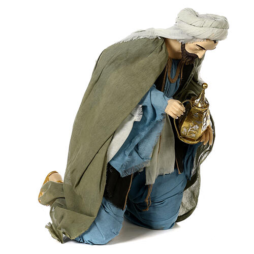 Nativity scene Magi 120 cm, in resin and fabric, with green and grey clothing 11