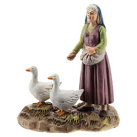 Pastorinha com gansos linha Martino Landi para presépio com figuras de 12 cm de altura média