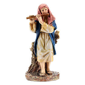 Pastore con piffero presepe 10 cm resina colorata
