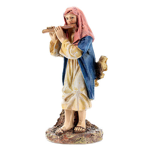 Shepherd with flute figurine, Martino landi nativity 10 cm 2