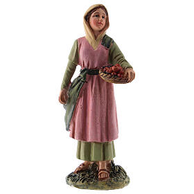 Statua presepe 10 cm pastorella cesto frutta resina