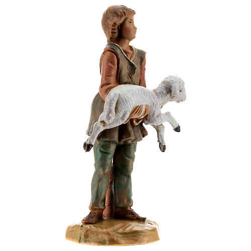 Jovem pastor com ovelha nos braços para presépio Fontanini com figuras de altura média 12 cm 3
