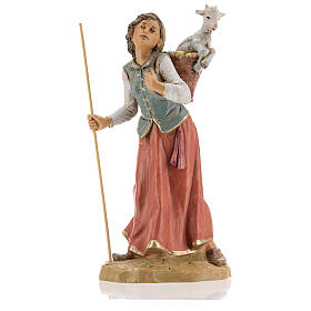 Mulher com cabrito na cesta para presépio Fontanini com figuras de altura média 30 cm