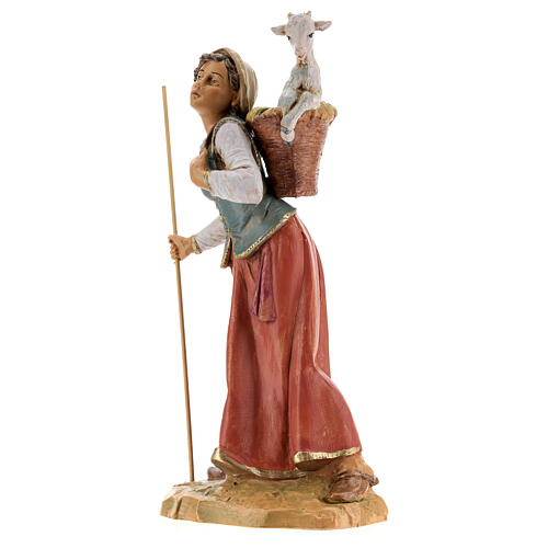 Mulher com cabrito na cesta para presépio Fontanini com figuras de altura média 30 cm 3