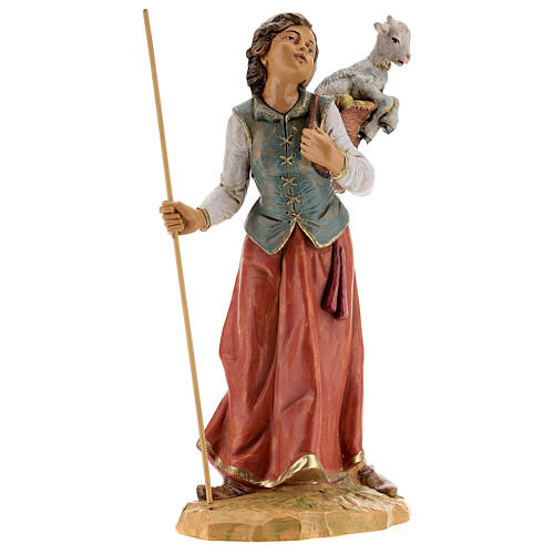 Mulher com cabrito na cesta para presépio Fontanini com figuras de altura média 30 cm 5