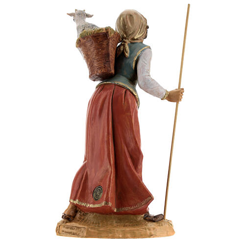 Mulher com cabrito na cesta para presépio Fontanini com figuras de altura média 30 cm 6