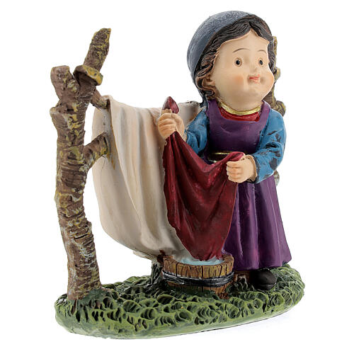 Woman hanging laundry kids nativity line 9 cm 3