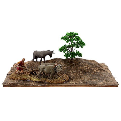 Moranduzzo Nativity Scene setting with plough and oxen for 6 cm figurines 15x30x20 cm 1