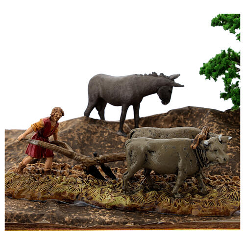Moranduzzo Nativity Scene setting with plough and oxen for 6 cm figurines 15x30x20 cm 2