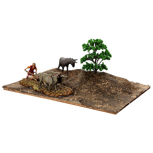 Moranduzzo Nativity Scene setting with plough and oxen for 6 cm figurines 15x30x20 cm 3