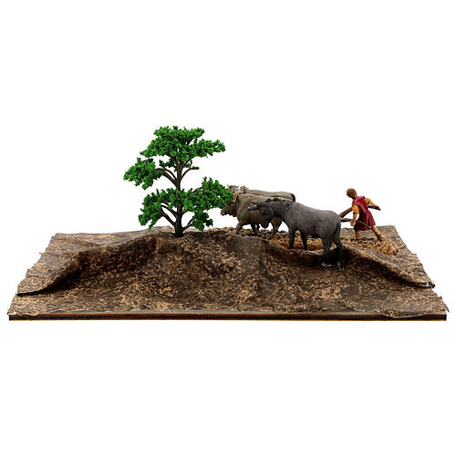 Moranduzzo Nativity Scene setting with plough and oxen for 6 cm figurines 15x30x20 cm 5