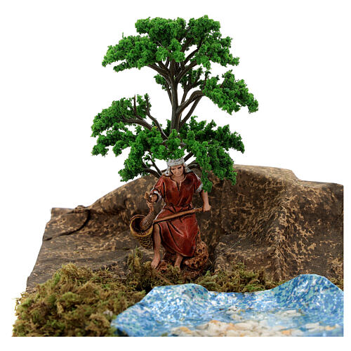 Lago com pescador cenário para presépio Moranduzzo com figuras altura média 6 cm, medidas: 14x30x20 cm 2
