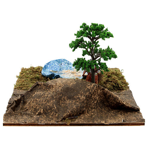 Lago com pescador cenário para presépio Moranduzzo com figuras altura média 6 cm, medidas: 14x30x20 cm 5