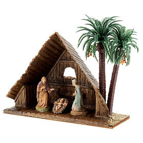 Holy Family with stable and palm trees 10x15x5 cm for Moranduzzo Nativity Scene with 6 cm characters