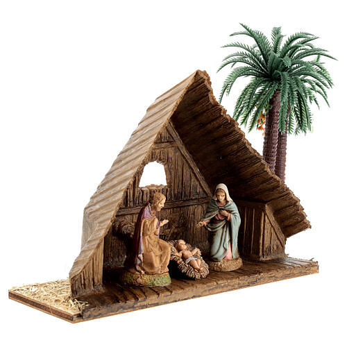 Holy Family with stable and palm trees 10x15x5 cm for Moranduzzo Nativity Scene with 6 cm characters 3