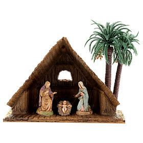 Natividade Moranduzzo com cabana e palmeiras para presépio com figuras de altura média 6 cm, medidas: 12x17x6,5 cm