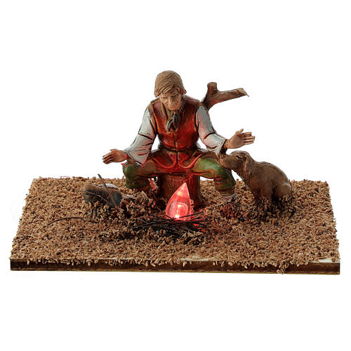 Shepherd with dog and illuminated fire for Moranduzzo Nativity Scene with 10 cm characters 1