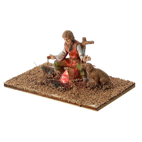Shepherd with dog and illuminated fire for Moranduzzo Nativity Scene with 10 cm characters 2