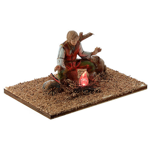Shepherd with dog and illuminated fire for Moranduzzo Nativity Scene with 10 cm characters 3