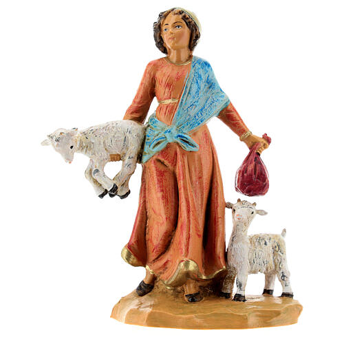 Rapariga com cabras e sacola para presépio Fontanini com figuras de altura média 12 cm 1