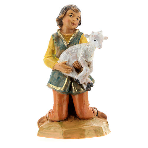 Jeune homme à genoux avec chèvre à bras crèche Fontanini 12 cm 1