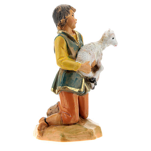 Jeune homme à genoux avec chèvre à bras crèche Fontanini 12 cm 3