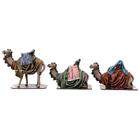 Set tre cammelli con trono per presepe da 16 cm