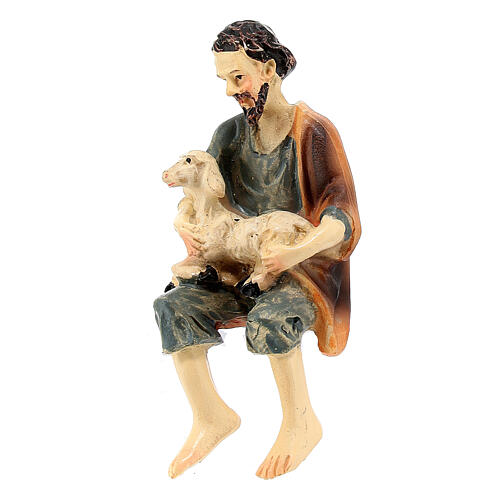 Shepherd with sheep sitting for Nativity Scene with 8-10 cm resin characters 2