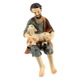 Pastor sentado com ovelha para presépio com figuras de resina de 8-10 cm de altura média