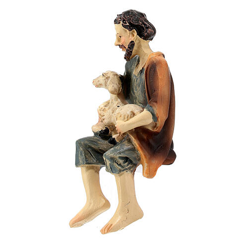 Pastor sentado com ovelha para presépio com figuras de resina de 8-10 cm de altura média 3